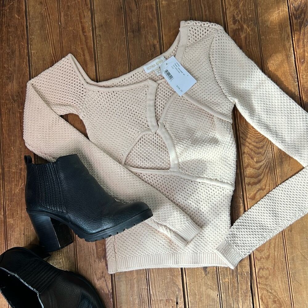 Women’s Ronny Kobo Flay crochet cut out sweater one shoulder size small New NWT - Picture 2 of 8